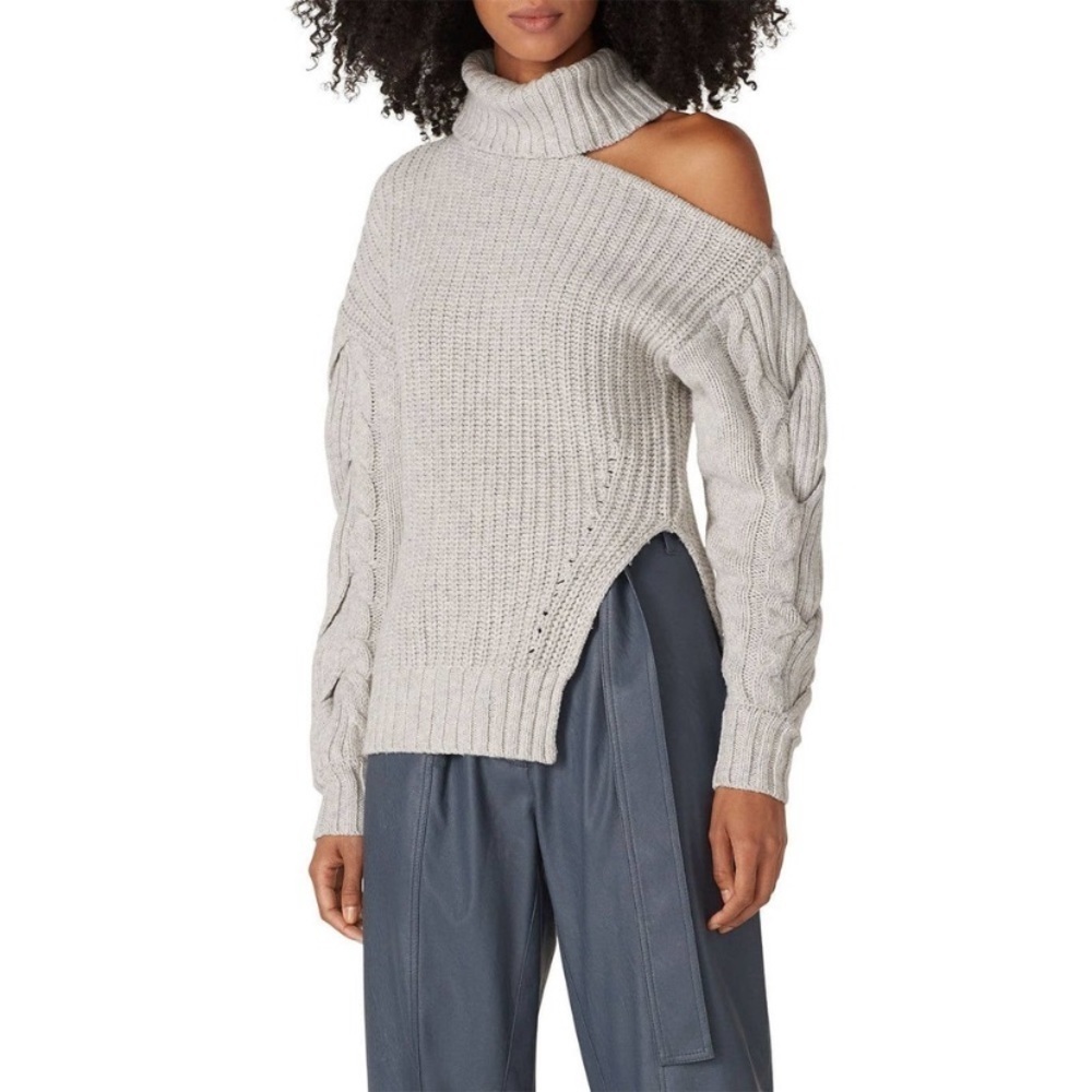 Jonathan Simkhai Aubrey Gray Wool Blend Turtleneck Cutout Pullover Sweater
